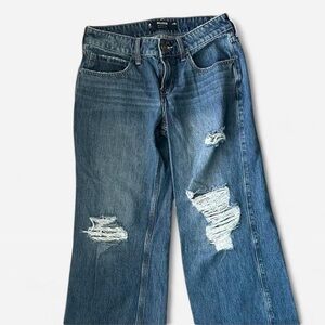 Hollister Women's Distressed Low-Rise Baggy Jeans - Blue